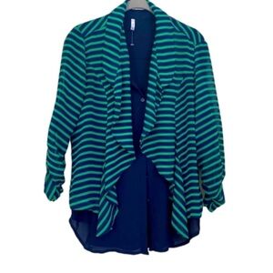 Cruise Cardigan Blousy Style Medium True Green Navy Blue Stripe Travelin Light
